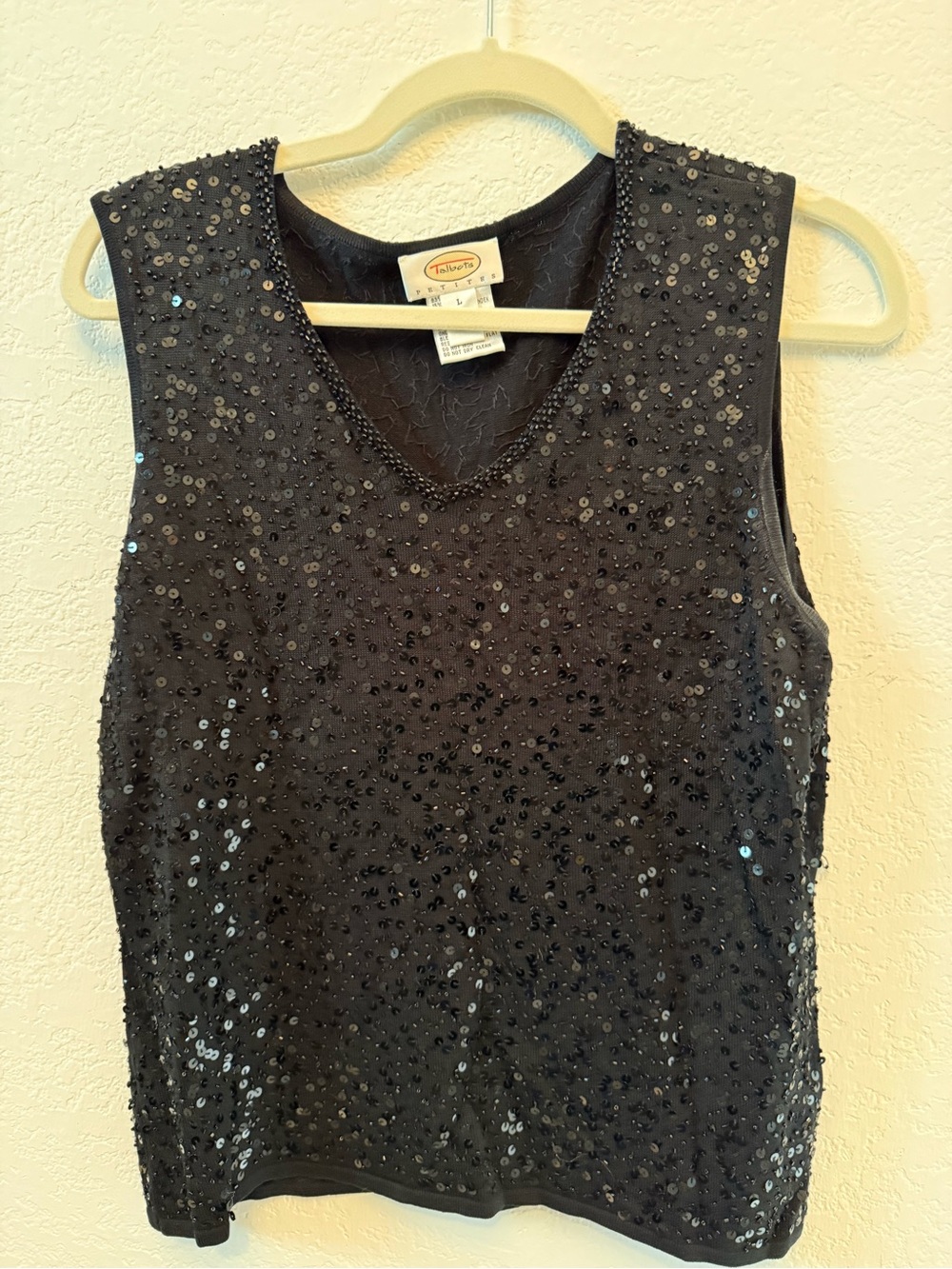 Talbots Black Sequin V-Neck Sleeveless Camisole